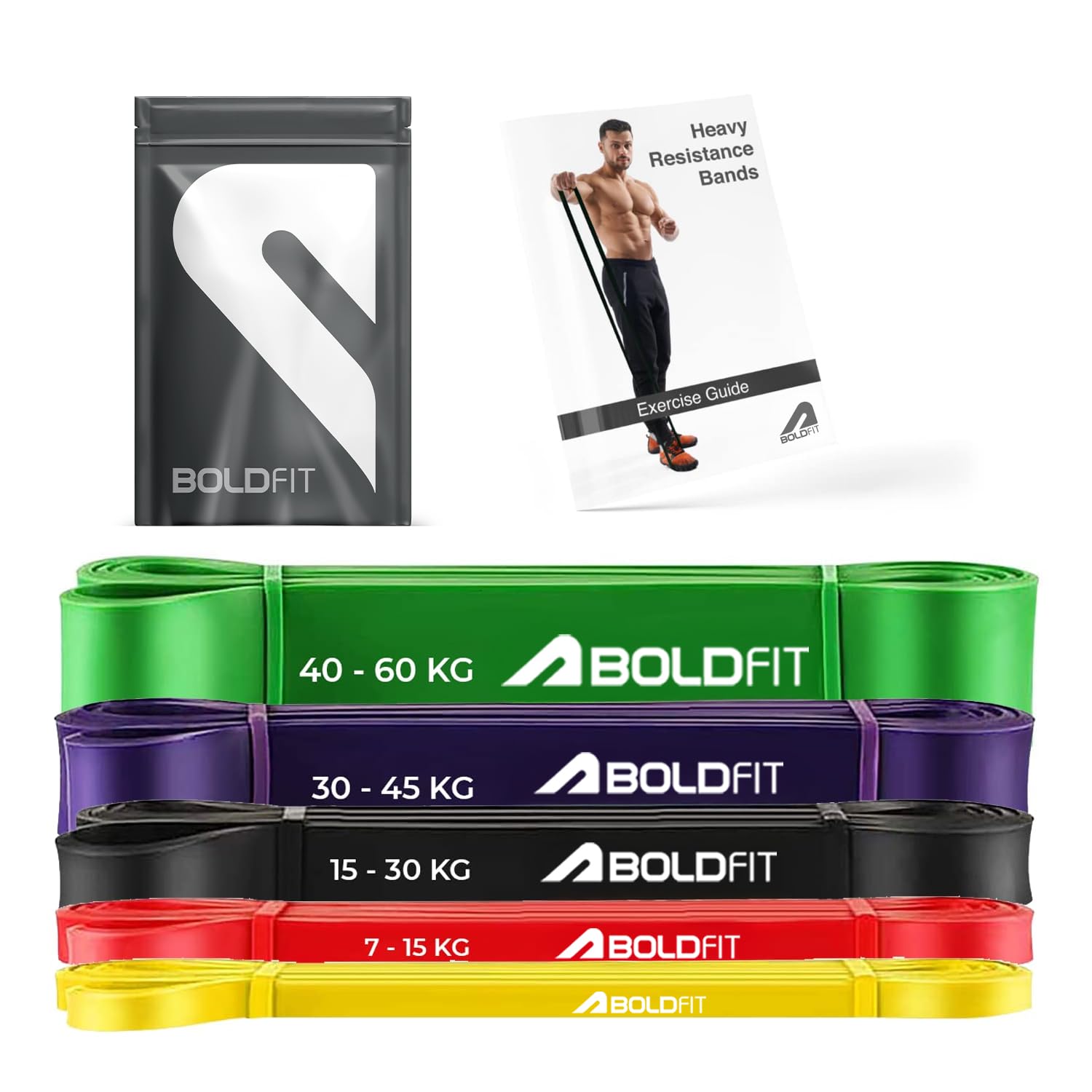 Boldfit Heavy Resistance Band for Exercise & Stretching (Yellow, Red and Black)