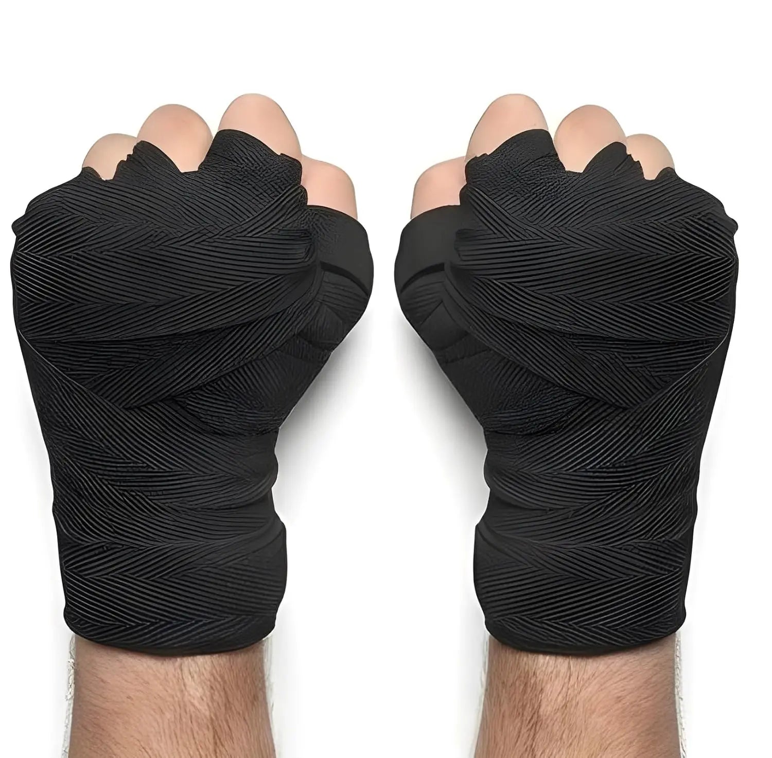 Cotton Grip Workout Gloves with Wrist Wraps, Black, 5 Feet Length, Unisex Exercise Hand Wraps for Weightlifting and Training