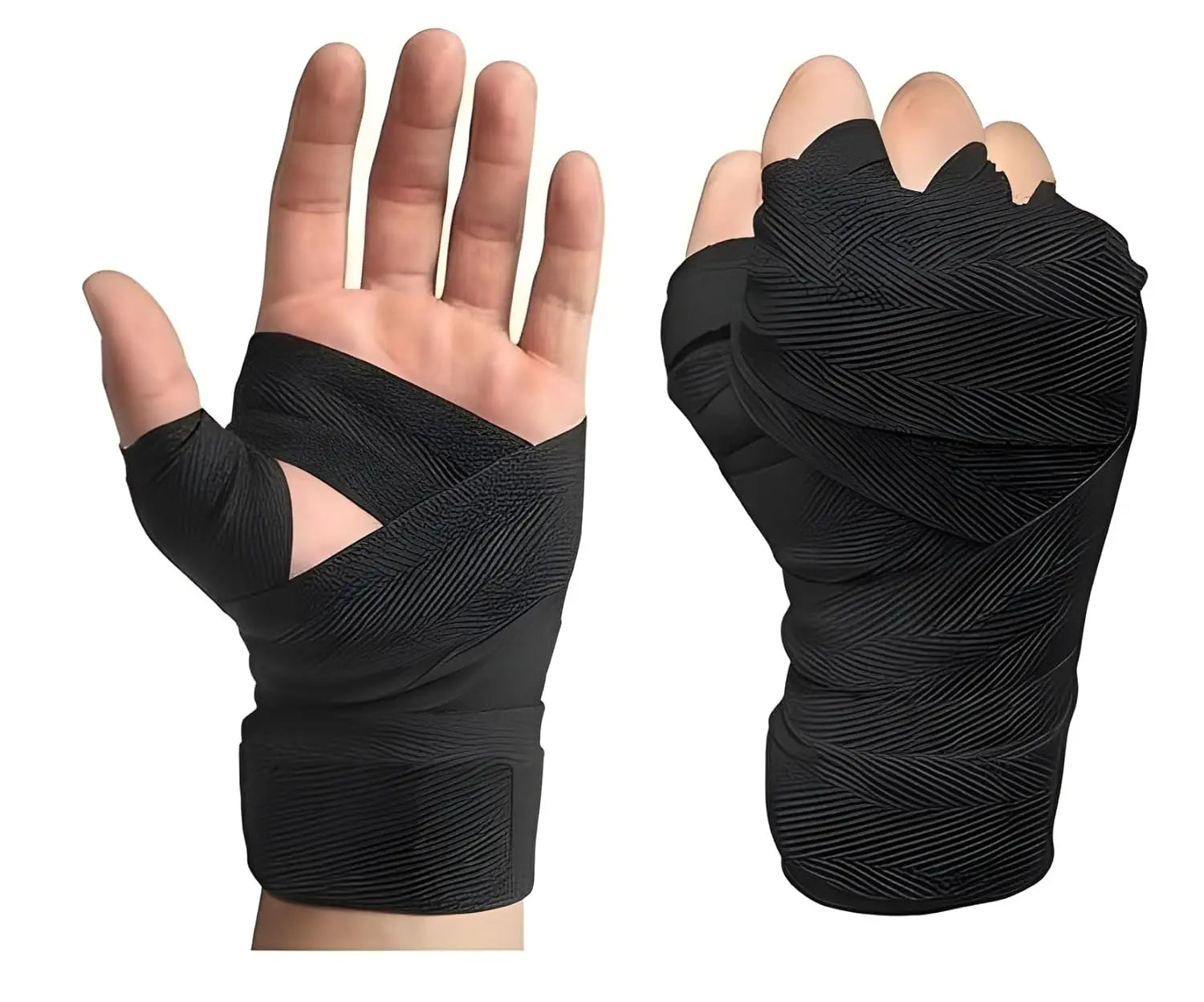 Cotton Grip Workout Gloves with Wrist Wraps, Black, 5 Feet Length, Unisex Exercise Hand Wraps for Weightlifting and Training